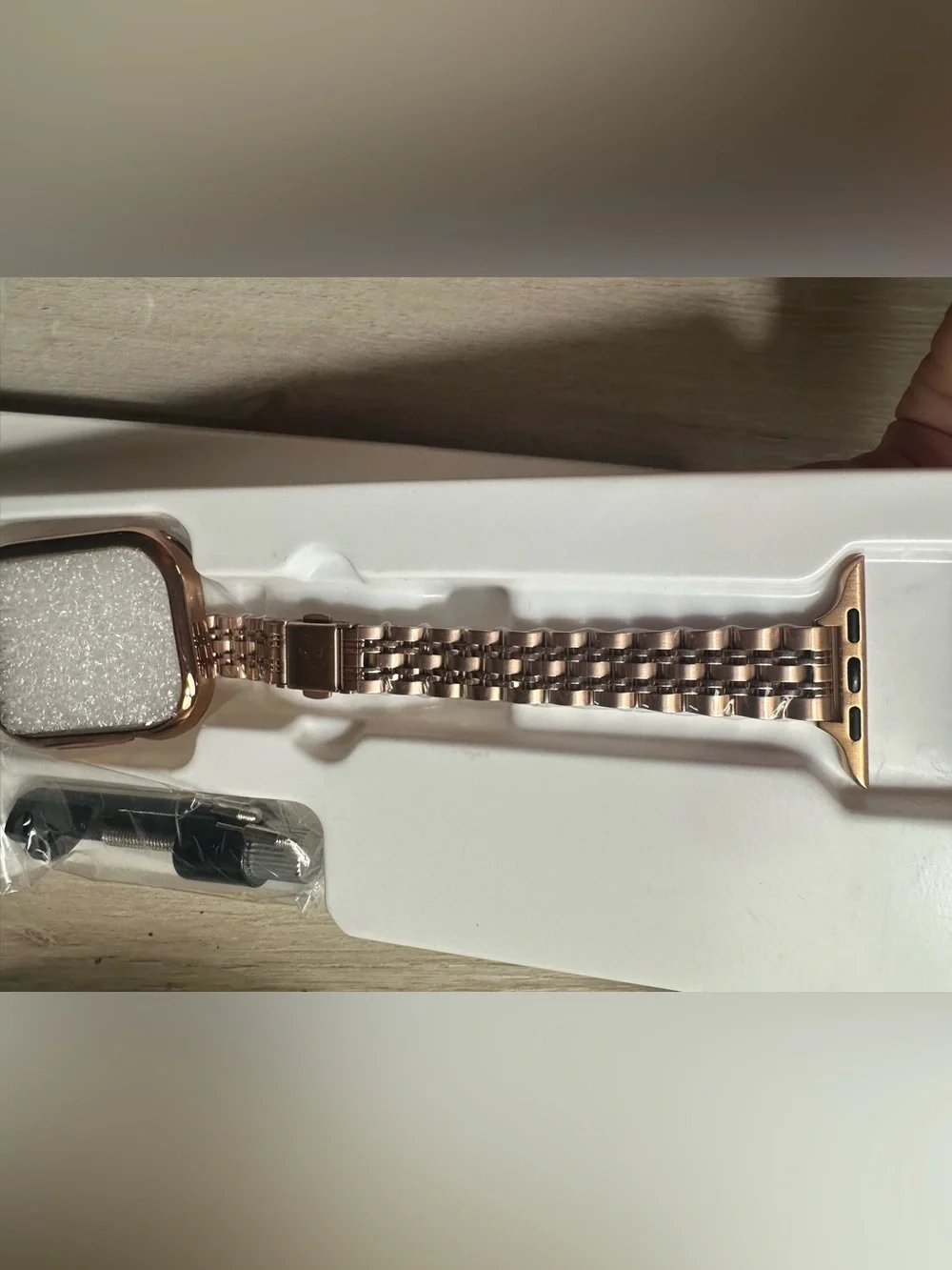 Rose Gold Stainless Steel Apple Watch Band 45mm Adjustable Metal Bracelet Strap